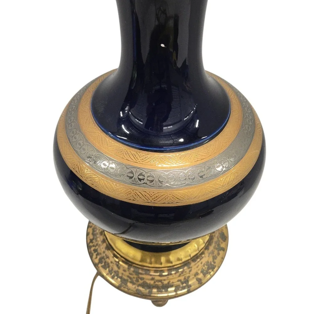 Marbro‎ Original Italian Porcelain Table Lamp Cobalt Blue 1960s Empire RARE